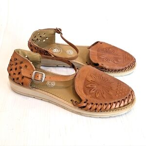 MACARENA Mexican Made Brown Leather Huarache Sandals Size 10 US